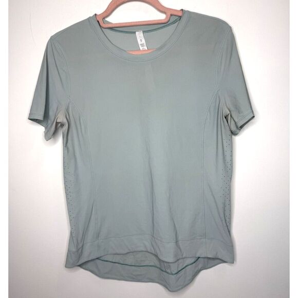 Lemon Tops - Lululemon Top Womens 4 Green Crew Neck Mesh Vent Running Stretch Yoga Athleisure